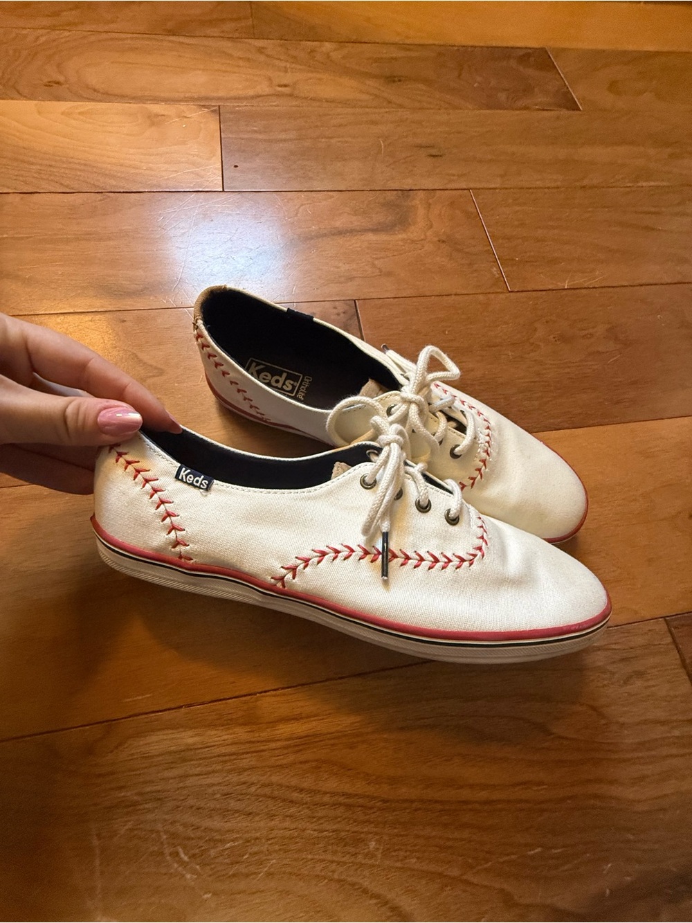 Keds Women’s Cream Canvas Lace-Up Sneakers with Baseball Seams